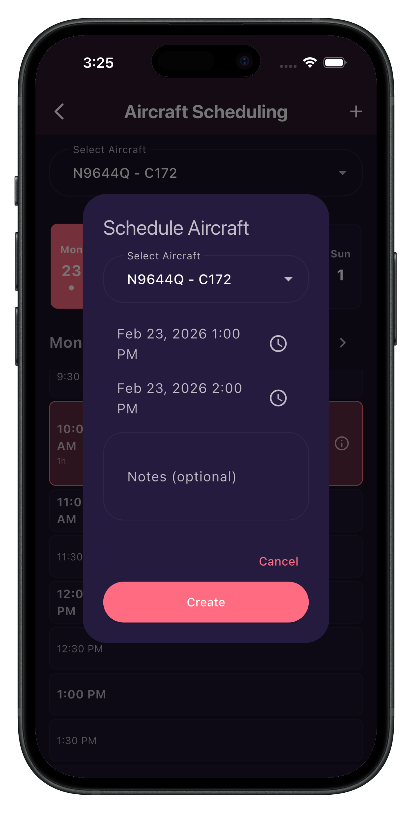 Schedule Aircraft Modal
